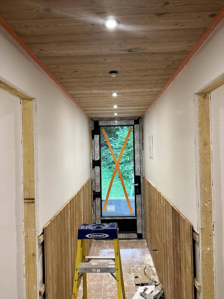 Hallway with timber ceiling
